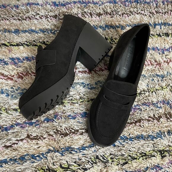NWOT ASOS vegan suede chunky heel loafers - Picture 1 of 5